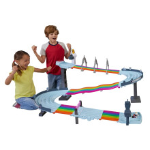 Hot Wheels Mario Kart Rainbow Road Raceway 8-Foot Track Set with Lights & Sounds & 2 1:64 Scale Vehicles, Toy Gift for Kids Ages 4 Years Old & Up, GXX