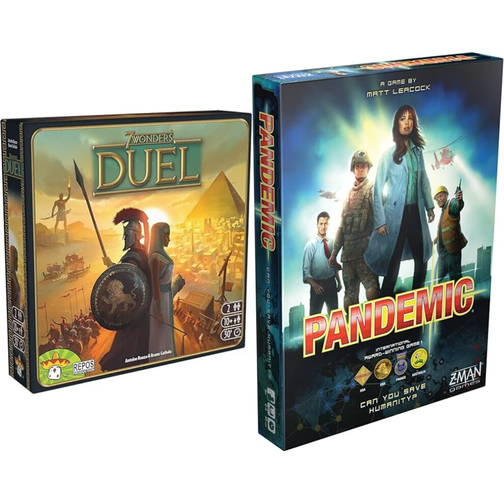 Repos Production, 7 Wonders Duel, Board Game, Ages 10+, 2 Players 30 Minutes Playing Time & Z-Man Games | Pandemic | Board Game | Ages 8+ | 2-4 Player