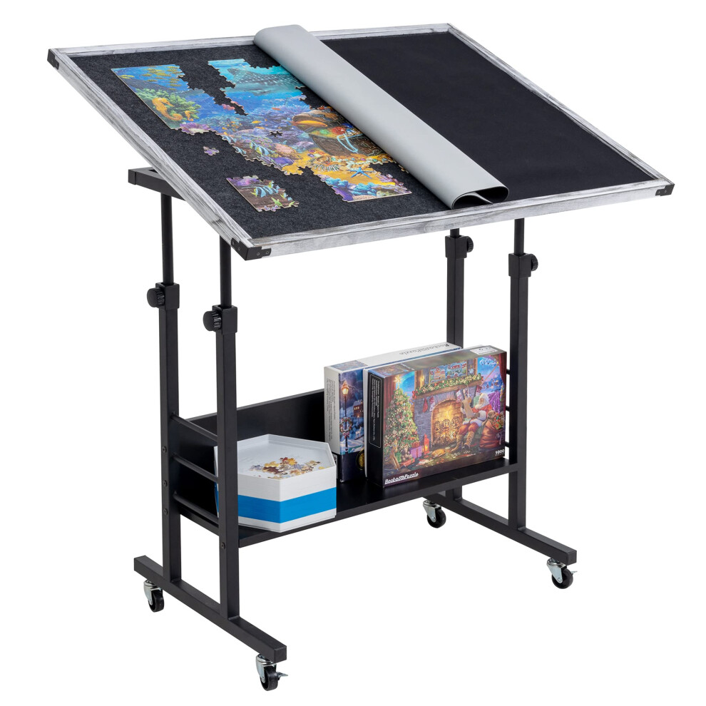 Becko US Jigsaw Puzzle Table Puzzle Board with Cover Puzzle Easel Tilting Table with Height Adjustment for Up to 1500 Pieces, Enclosed with 4 Wheels (