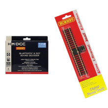 Hornby R7336 HM7000-8TXS: Bluetooth & DCC Sound Decoder (8-pin) & R8241 OO Gauge Digital Power Track - Extra Track Pieces for Model Railway Sets