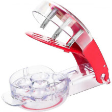 Stainless steel cherry pitter, pits 6 cherries at a time, with container for pits and juice