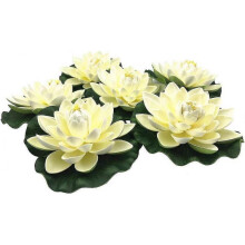 6pcs Artificial Floating Foam Lotus Flowers, with Water Lily Pad Ornaments, Ivory White, Perfect for Patio Koi Pond Pool Aquarium