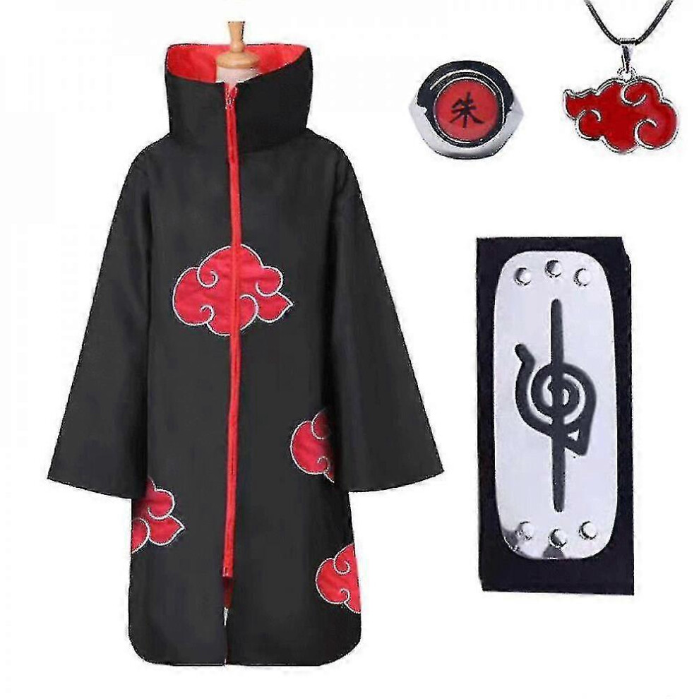 Kikidex (L, Cloak) Naruto Akatsuki Cloak Anime Costume Kit Itachi Robe Halloween Long Cape