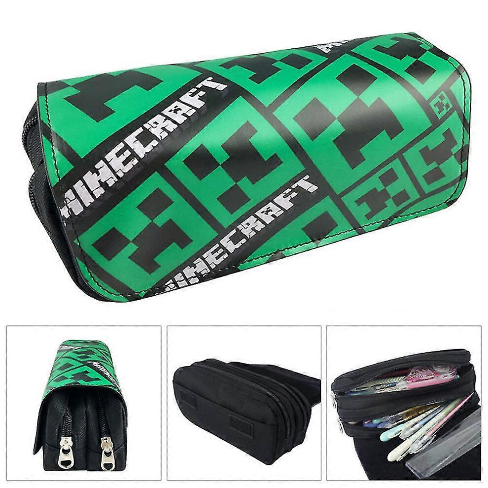 Kikidex (Color-3, One Size) Minecraft Children's Double-Layer Pencil Case With Large Capacity