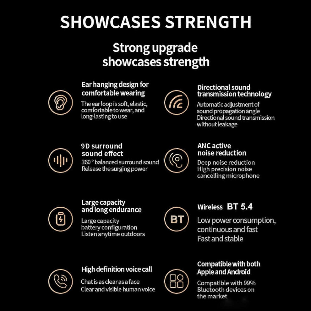 (As Show, One Size) Bt5.4 Wireless Headphones Earhook Earbuds Waterproof Sport Earphone Ultra-Low Latency Game Headset W 6909775639405