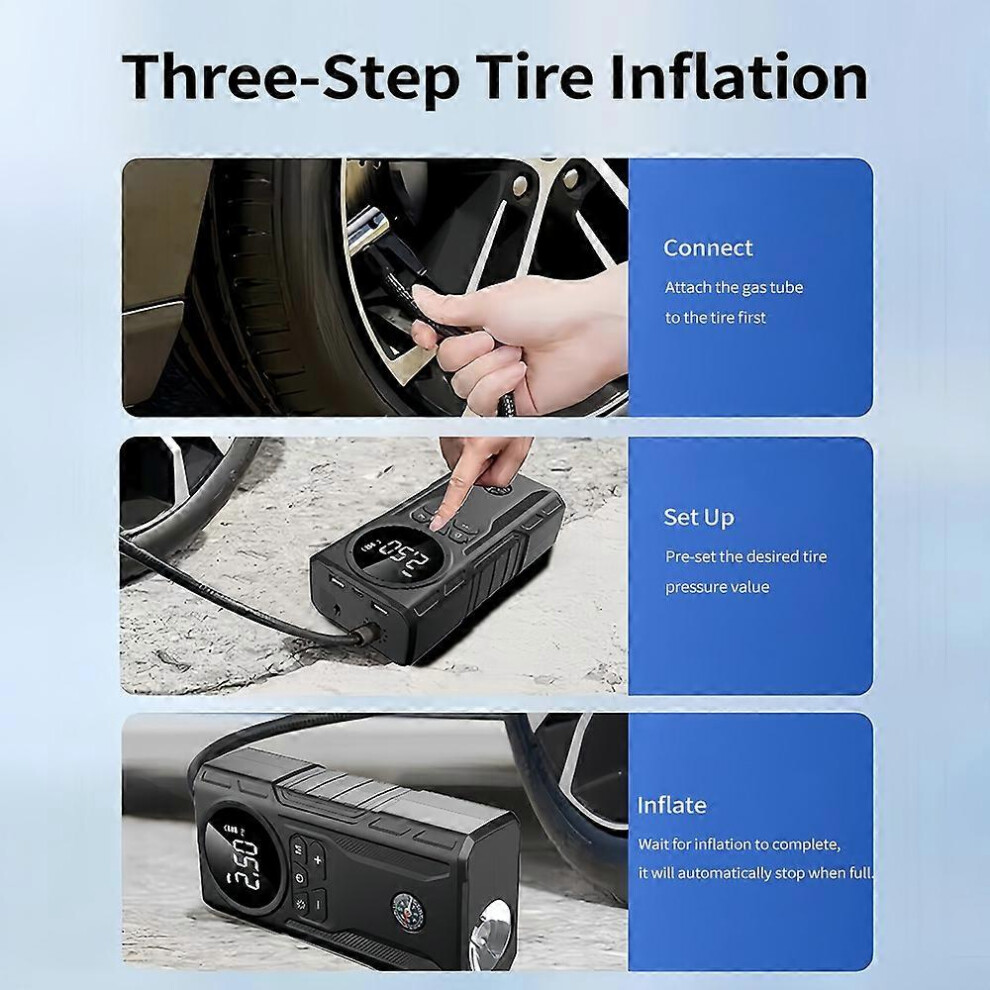 (As Show, One Size) Tire Inflator Air Compressor, Portable Digital Display Electric Air Pump, 8000Mah 1000A Jump Starter 6909775563816