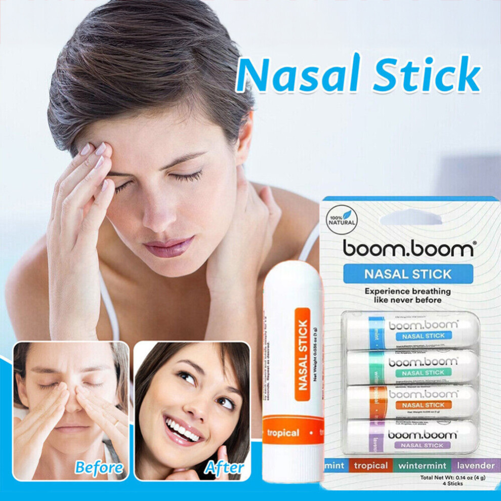 (4pcs/1set) BoomBoom Nasal Inhaler Stick Energy Boost Focus Aromatherapy Essential Oil