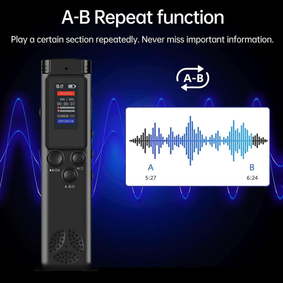 (As show, One size) 64GB Digital Voice Recorder Voice Activated Audio Recording Noise Reduction with Playback MP3 Music-image-OPC-PH59NCK-NEW