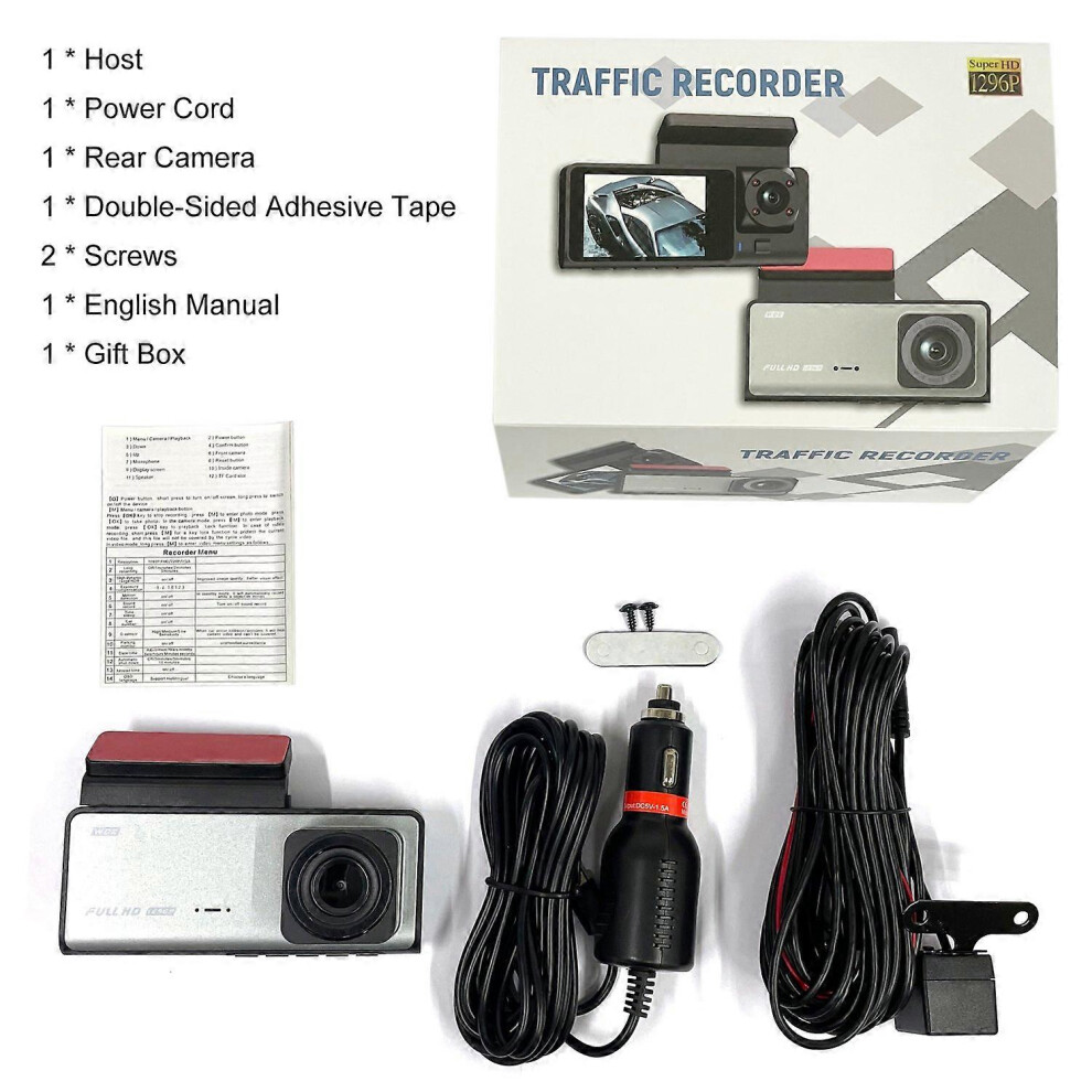 (As show, One size) Dash Cam Front and Rear Inside, 1080P + 480P + 480P Three Way Triple Car Camera, 2.0&quot; IPS Screen, Ni-image-OPC-PH59RNJ-NEW