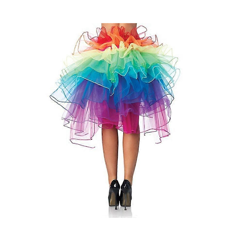 Kikidex (As Show, One Size) Rainbow Skirt Colorful Fluffy Tutu Ballet Dance Rave Rainbow Skirt Ball Gown Petticoat Dress