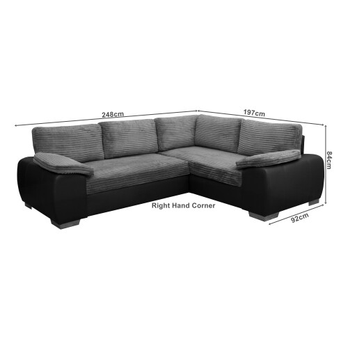 ENZO SOFA BED WITH STORAGE RIGHT BLACK AND GREY FABRIC FAXU LEATHER 1