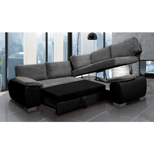 ENZO SOFA BED WITH STORAGE RIGHT BLACK AND GREY FABRIC FAXU LEATHER 2