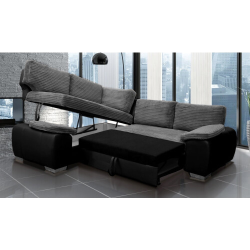 ENZO SOFA BED WITH STORAGE LEFT BLACK AND GREY FABRIX FAUX LEATHER 2
