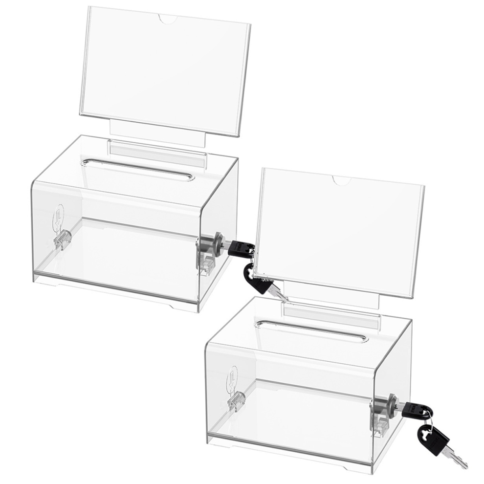 Boîte de dons transparente avec serrure, lot de 2 supports pour bulletins de vote, suggestion pour la collecte de fonds et le vote