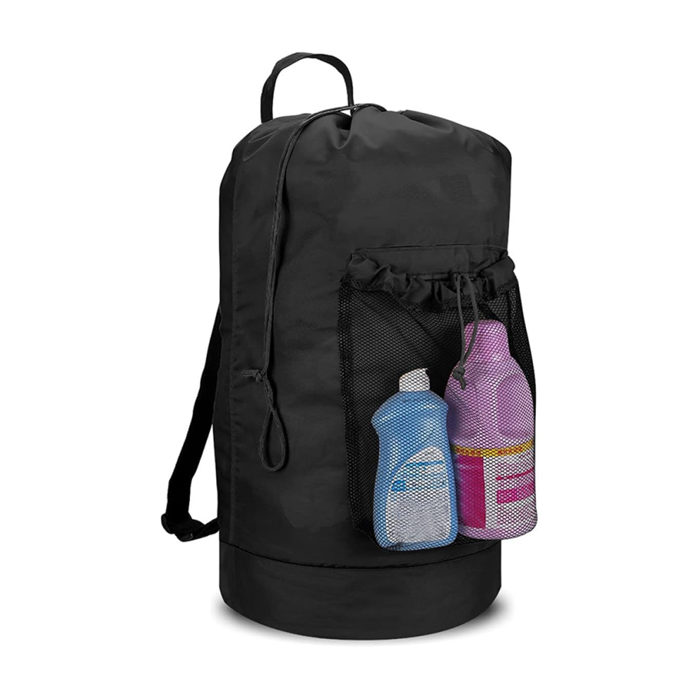 Sac à linge avec bretelles et poche en filet, grand panier à linge portable pour laverie universitaire
