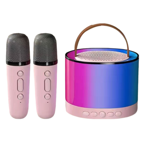 Roze mini-karaokemachine met 2 draadloze microfoons, draagbare Bluetooth-luidspreker 1