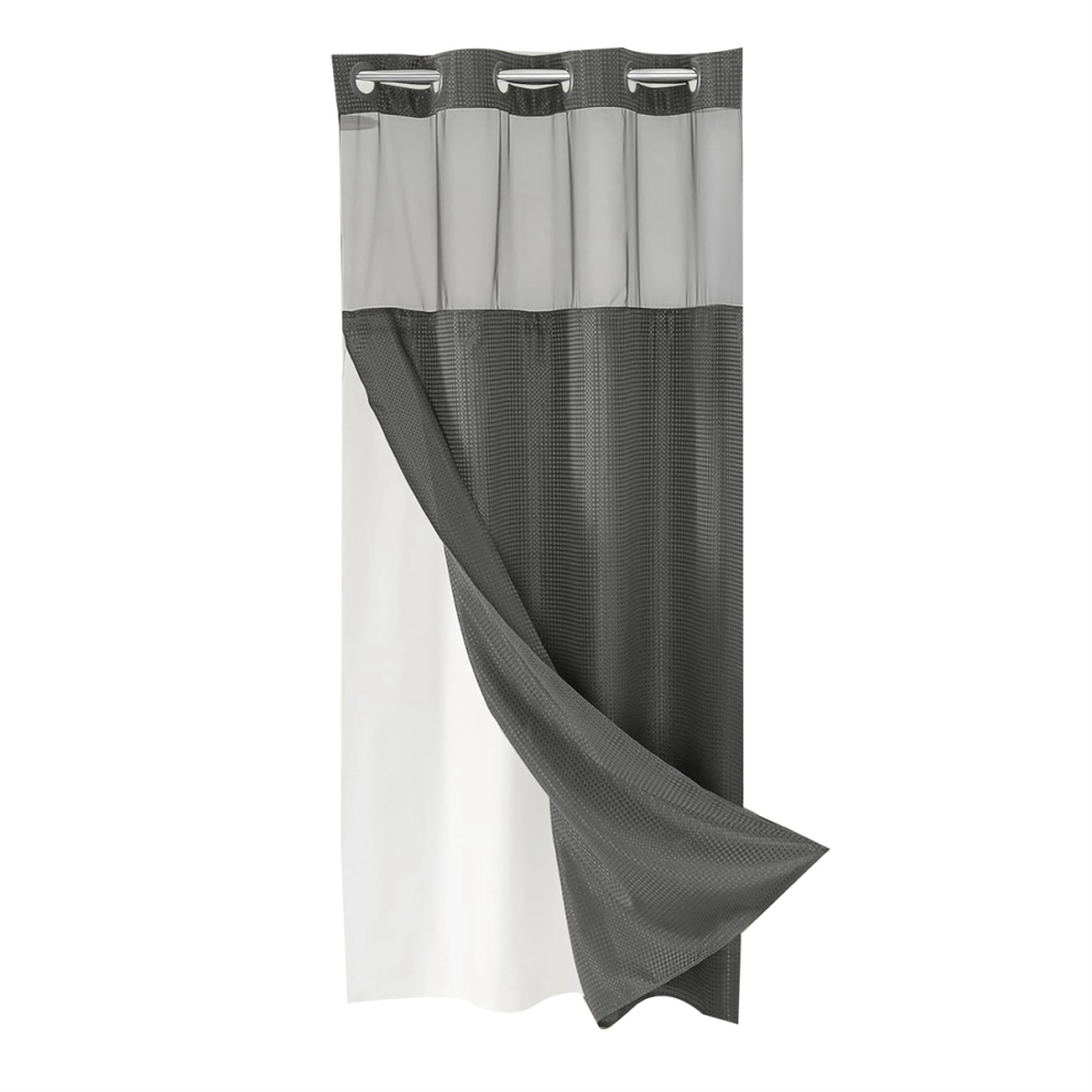 Torribaly No Hook Waffle-Weave Shower Curtain With Snap-In Fabric Liner Set For Bathroom, Hotel Style Mesh Top Window,B