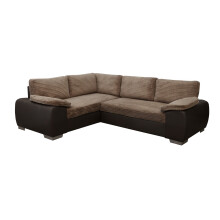 ENZO CORNER SOFA BED WITH STORAGE LEFT BROWN FABRIC AND FAUX LEATHER