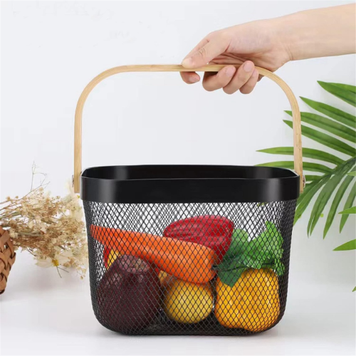 Metal Mesh Basket, Multi-Functional Hanging Kitchen Baskets Fruit Basket with Handle for Bathroom Picnic Black 2