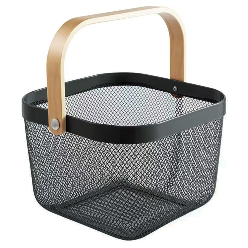 Metal Mesh Basket, Multi-Functional Hanging Kitchen Baskets Fruit Basket with Handle for Bathroom Picnic Black 1
