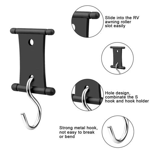 16 PCS RV Awning Light Clips Hooks, Double Sided Campers Holders Hooks Support Hanger Black 2