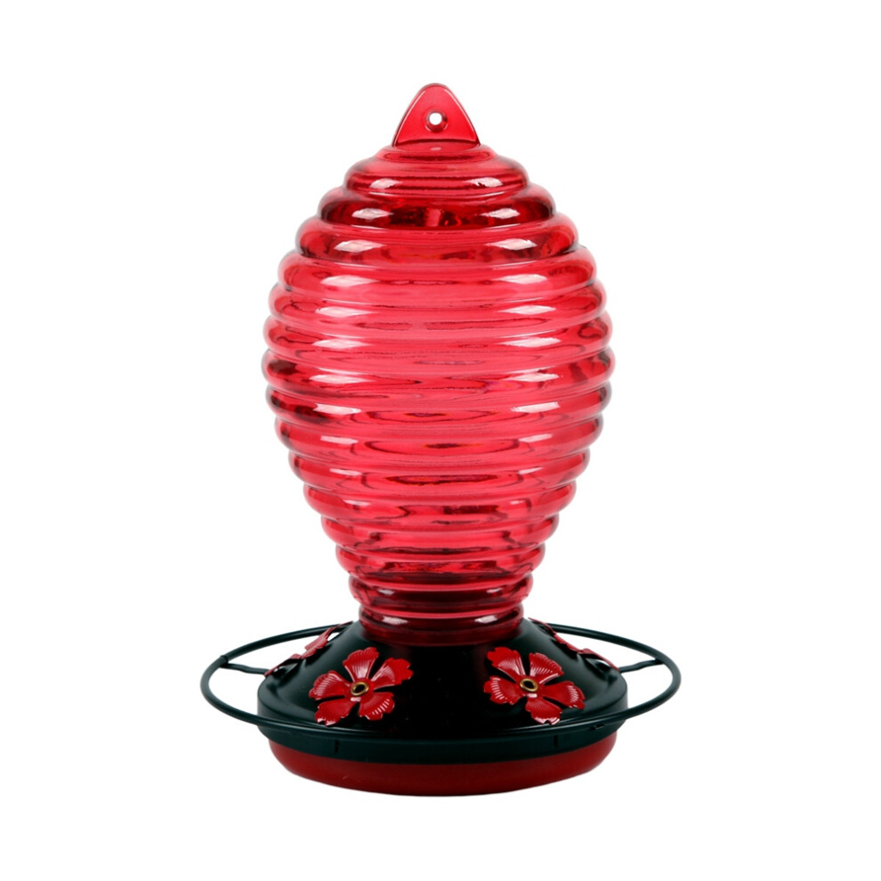 Mangeoire à oiseaux rouge avec crochet anti-fourmis en verre teinté, idéale pour une suspension extérieure