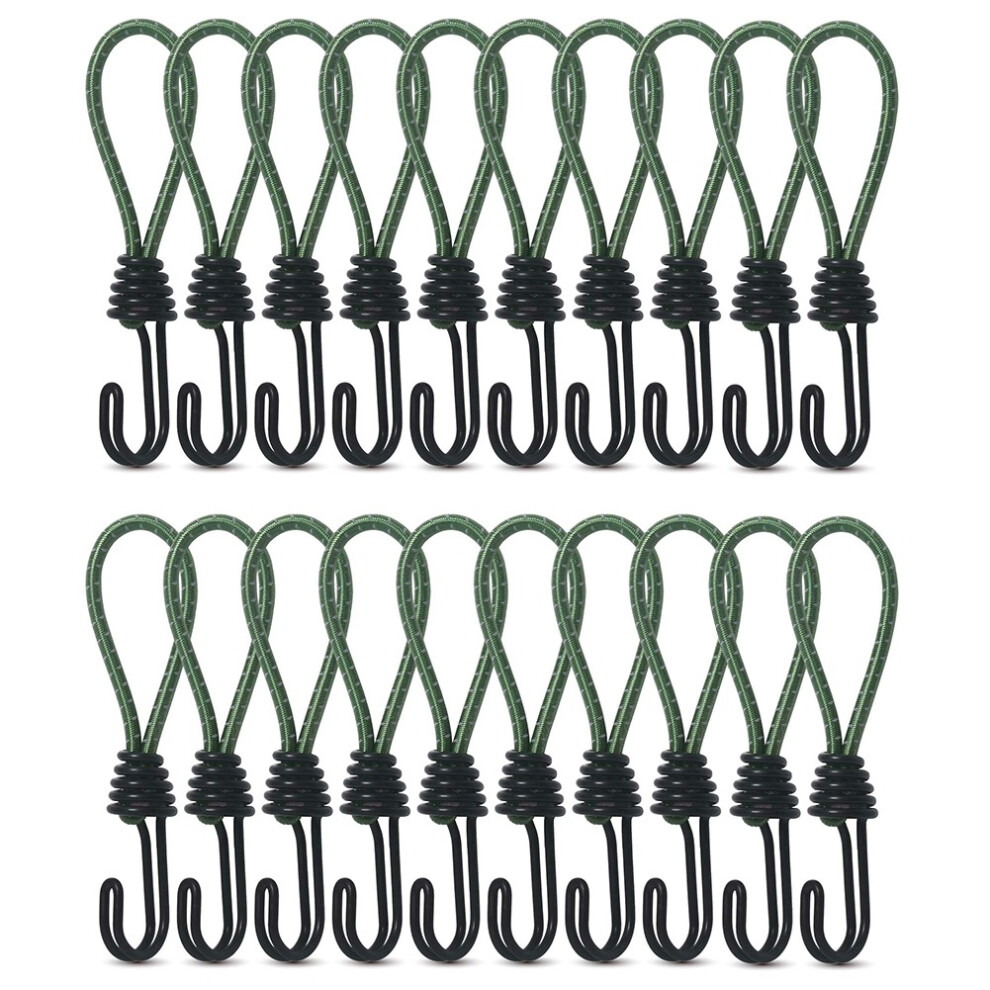 Lot de 20 mousquetons élastiques pour tente, camping, bâche, fixation, corde, crochet, accessoires, vert
