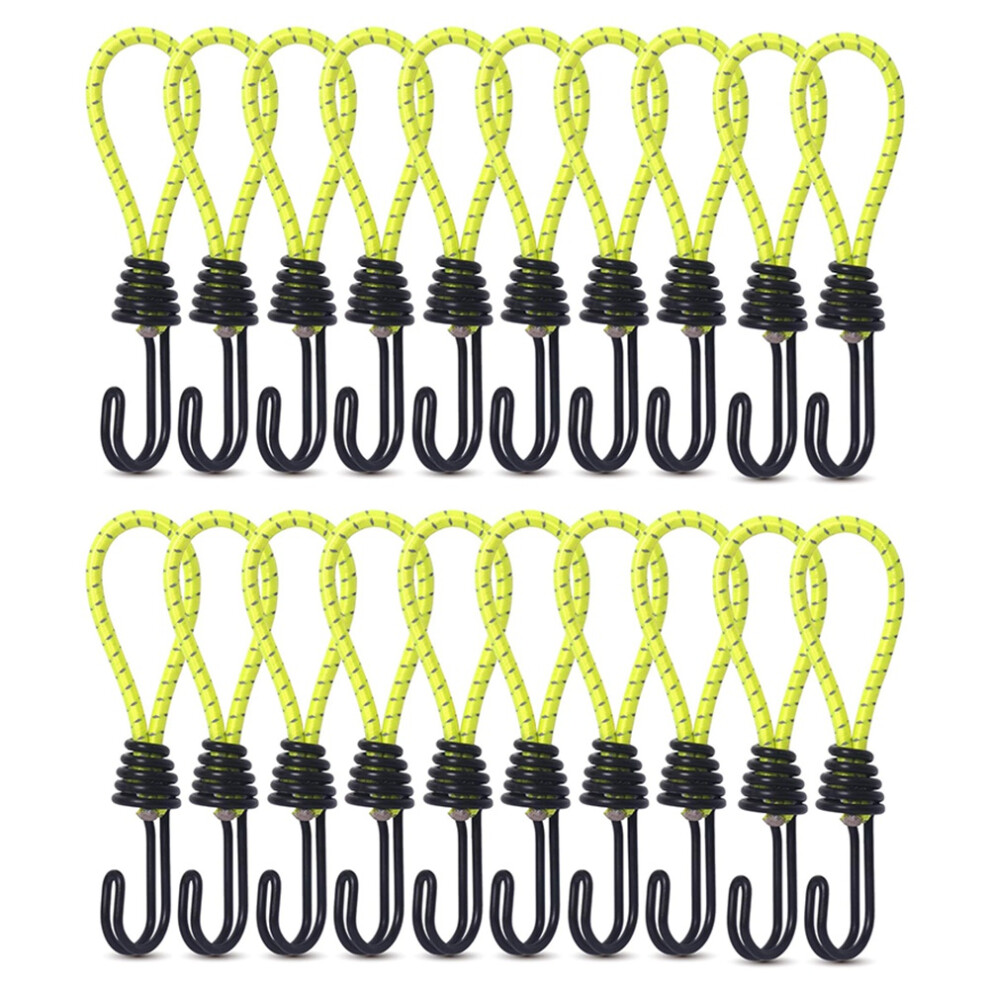 Lot de 20 mousquetons élastiques pour tente, camping, extérieur, fixation de bâche, accessoires, jaune