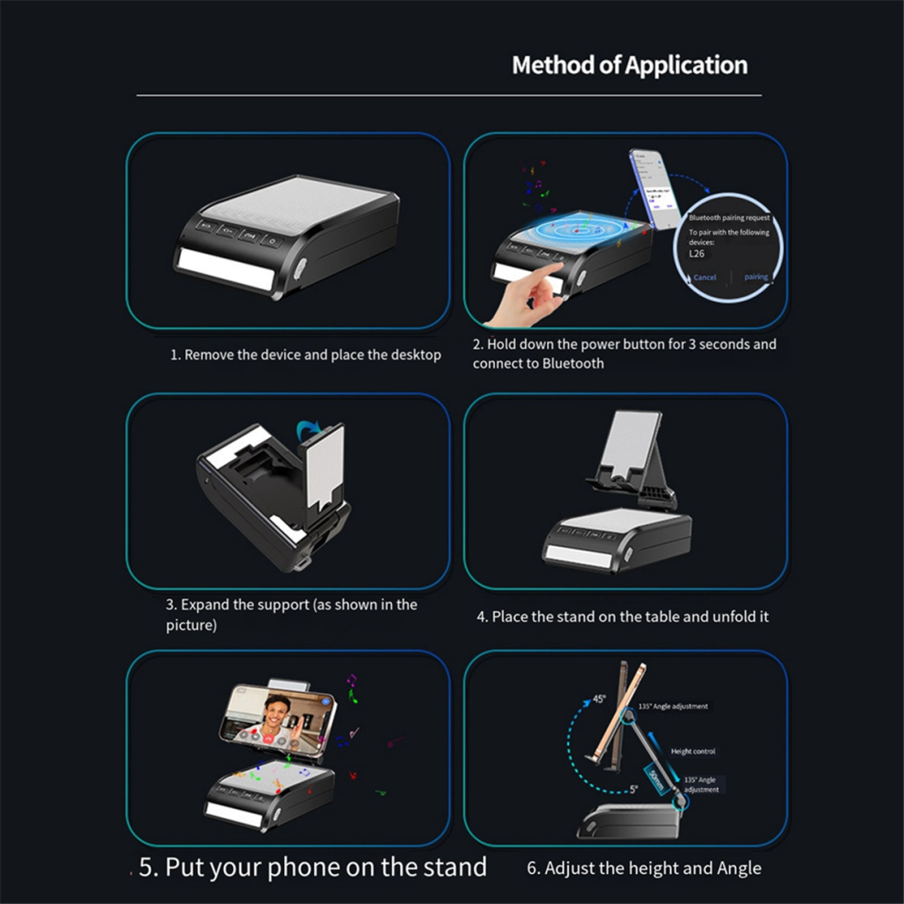 Mobile Phone Holder With Bluetooth Speaker Led Built-In Microphone Portable Foldable Cell Stand Light 4853024066172