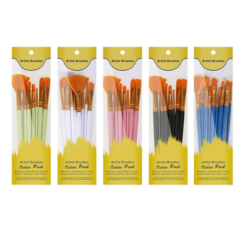 Acrylic Paint Brushes Set, 5 Packs/60Pcs Watercolor Brushes, Nylon Brush Head, For Oil Painting, Gouache 4853024070544