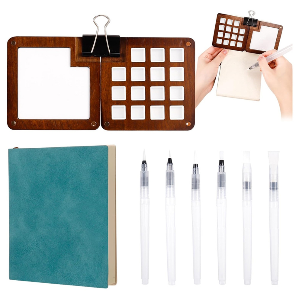 Palette d'aquarelle 9 pièces, boîte distributrice de peinture en bois avec clip pour artistes, peintres et étudiants