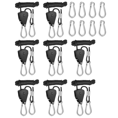 8pack Ratchet Hangers, Adjustable Rope Hanger, Rope, Pull Hook, 2M, 1/8 Inch