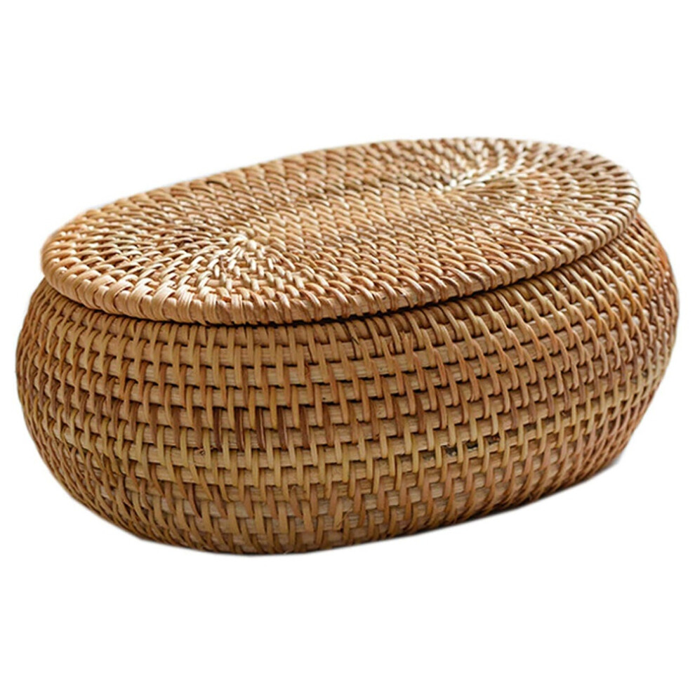 Torribaly Rattan Box Storage Baskets With Lid, Basket, Handwoven Round Woven Desktop Decorative For Home,Office