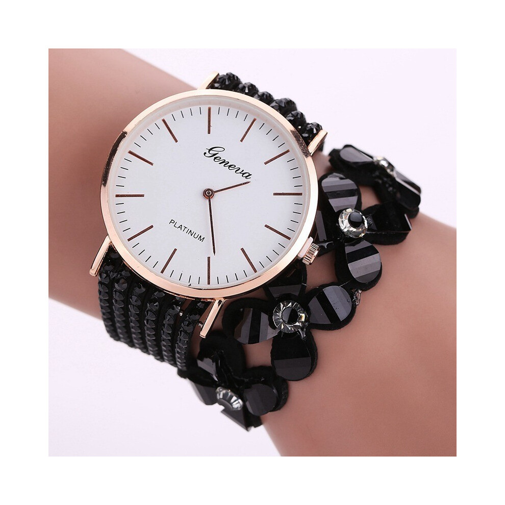 (Black) Women Diamond Analog Quartz Wrist Watch Accessories Business Style Presents Black