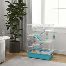 PawHut 6-Tier Twin-Tower Hamster Cage with Tubes & Accessories, Light Blue (D51-439V00LB)