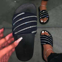 (Black, EU39) Women Sliders Shiny Slippers Ladies Slip On Summer Mules Shoes Sandals Flat