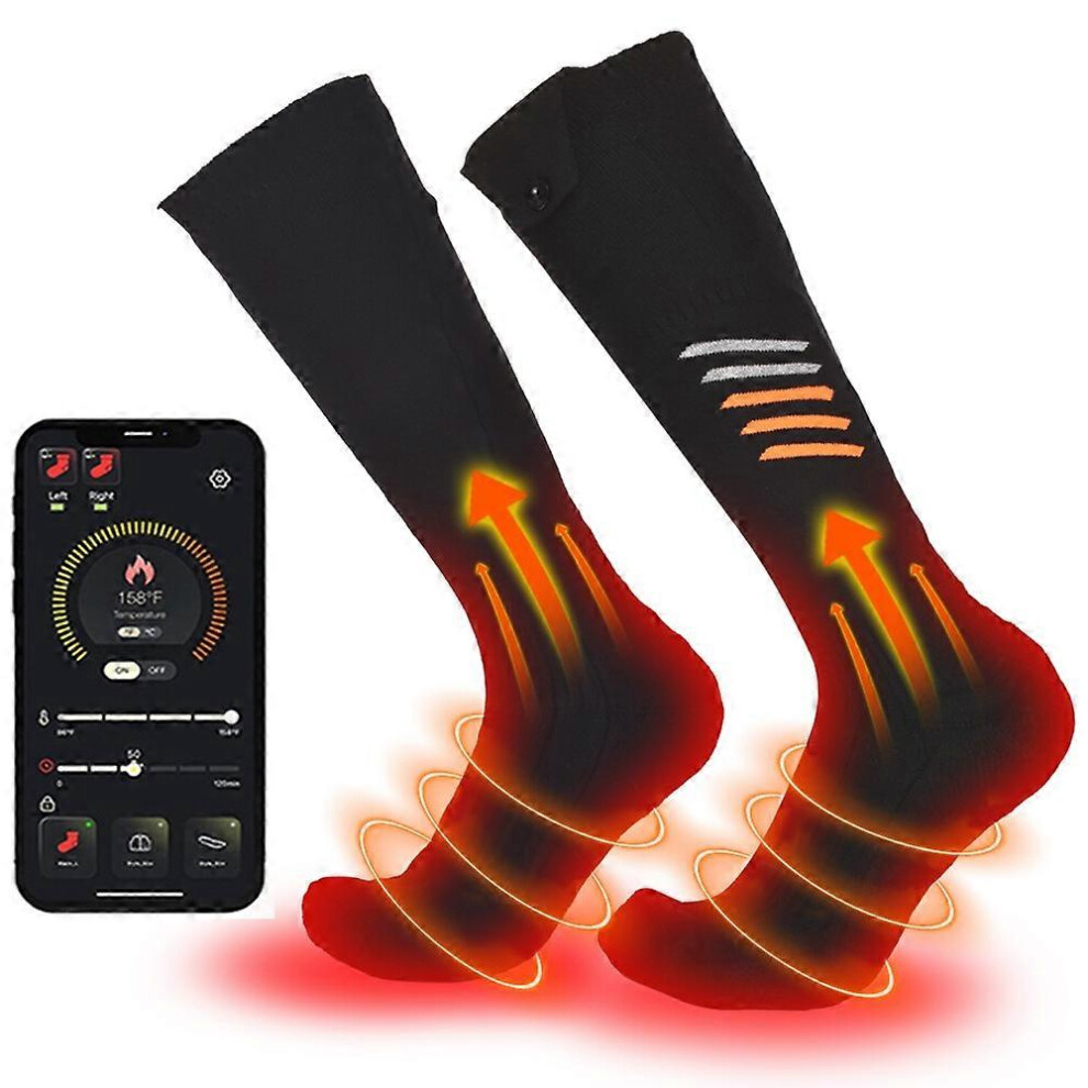 (As show, One size) Electric Heated Socks 2*5000mAh Rechargeable Battery Operated Foot Warmer with 3 Temperatures APP Co