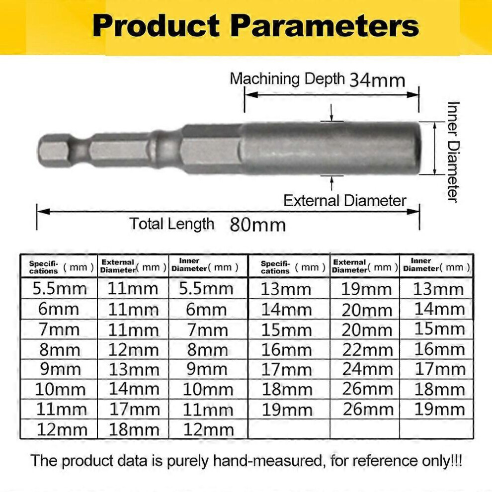 (As Show, One Size) 15Pcs Hex Shank Deepened Socket Wrench Nut Driver Power Screw Drill Bits Tools Set 5.5Mm~19Mm 6909775565995