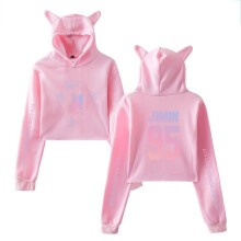 (Pink-JIMIN, Tag S=US XXS) New Bangtan Bts Boys Love Yourself Tear Navel Hoodies Cat Hoodie Ear Sweatshirt