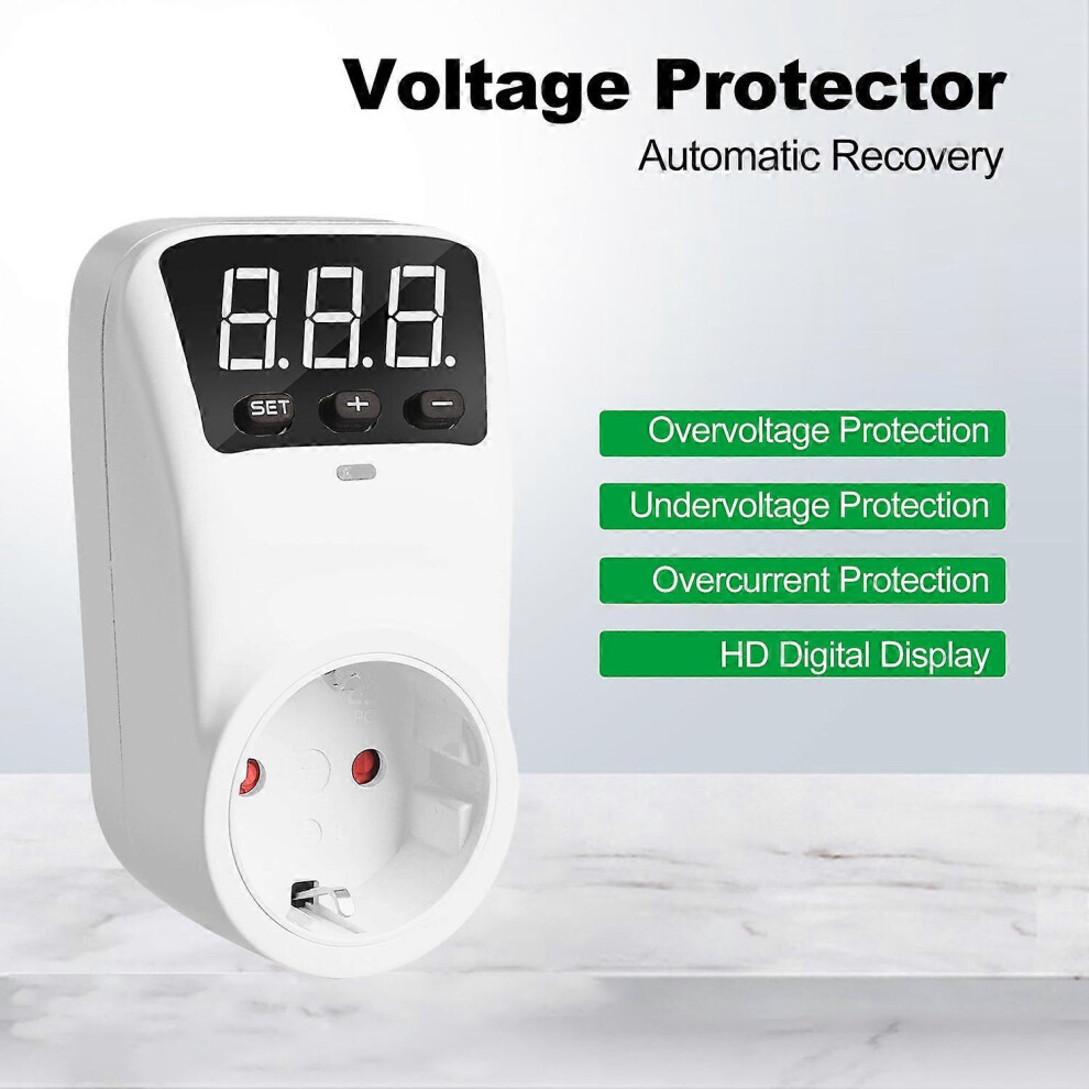 (As Show, One Size) Hlp02 Digital Automatic Voltage Protector Socket 230V 16A Lcd Display Power Surge Protector Socket O 6909775587393