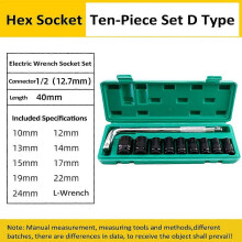 (As show, One size) 1/2-Inch Drive 40mm Deep Impact Socket with 6-Point Design Hex Impact Socket Set 10-Piece Deep Socke
