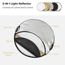 (As show, One size) K&F CONCEPT 110cm/43in Photography Collapsible Light Reflector 5-in-1(Translucent, Silver, Gold, Whi