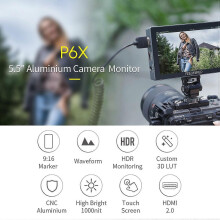 (As show, One size) FEELWORLD P6X 5.5 Inch DSLR Camera Field Monitor Aluminum Alloy Video Monitor Touch Control Panel 4K