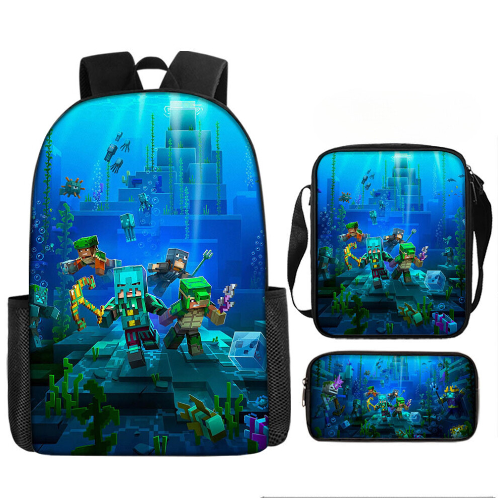 (Style 8) Minecraft Cartoon Printed Backpack Student Schoolbag Shoulder Bag Pencil Bag