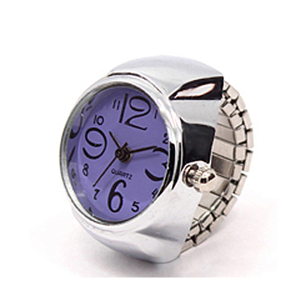 (Purple) Creative Fashion Steel Round Elastic Quartz Finger Ring Watch Girl Lady Gift