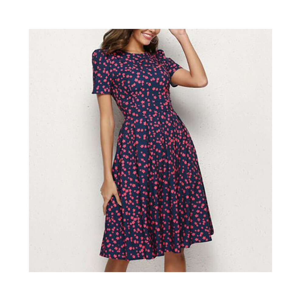 (Red, 3XL) Summer Vintage Women Aline Dress Tunic Long Short Sleeve Sundress Print Floral-image-OPC-PH5BVJG-NEW