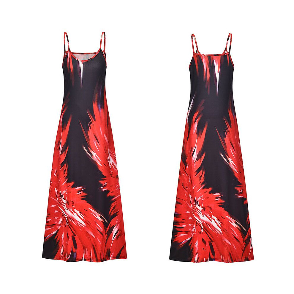 (Red, 2XL) Summer Strappy Womens Holiday Floral Long Boho Kaftan Dress Dress Maxi Beach-image-OPC-PH5BVPX-NEW