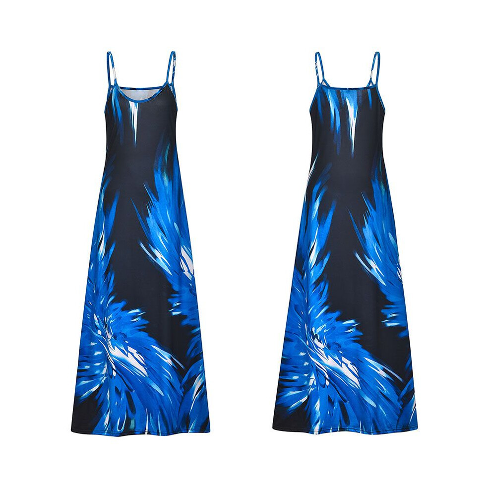 (Blue, S) Summer Strappy Womens Holiday Floral Long Boho Kaftan Dress Dress Maxi Beach-image-OPC-PH5BVNR-NEW