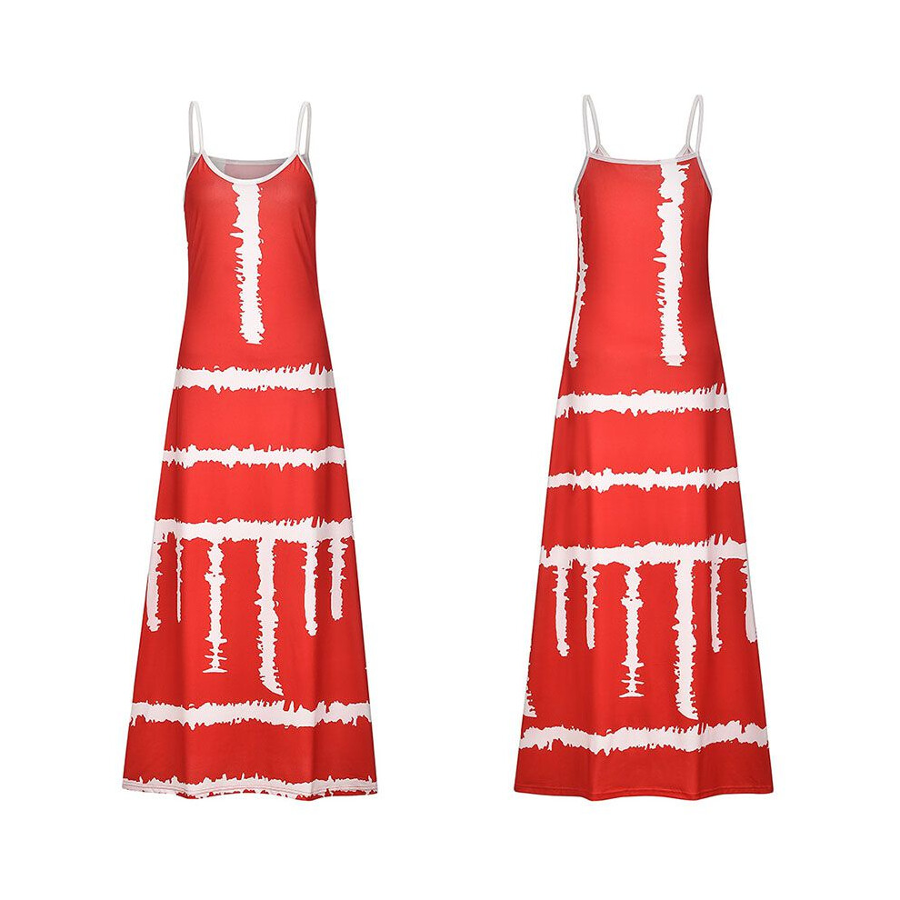 (Red Stripe, 4XL) Summer Strappy Womens Holiday Floral Long Boho Kaftan Dress Dress Maxi Beach-image-OPC-PH5BVQZ-NEW