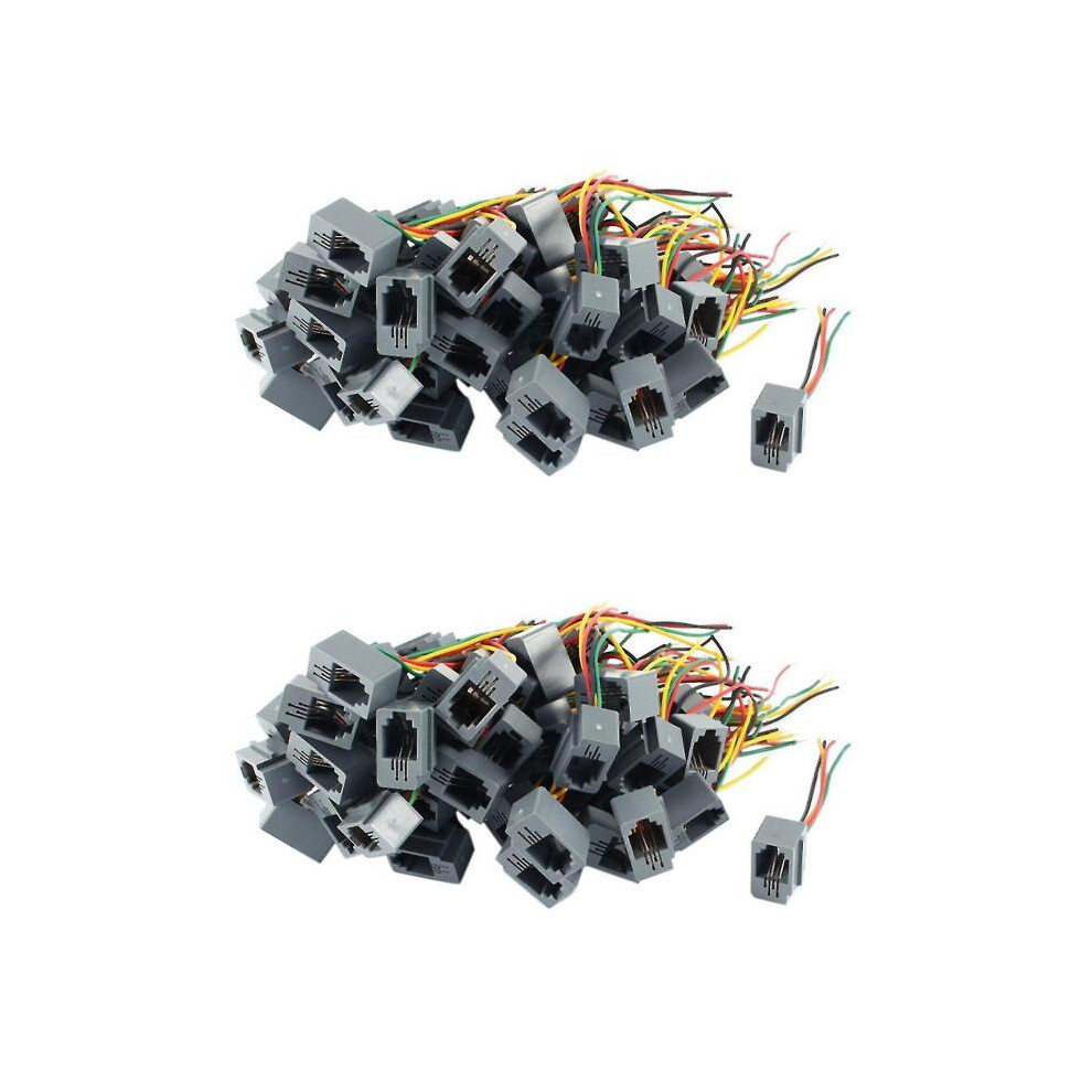 100 Pcs 616e 4p4c Rj9 Fe Teleph Connector Adapter W 4 Wires 8cm